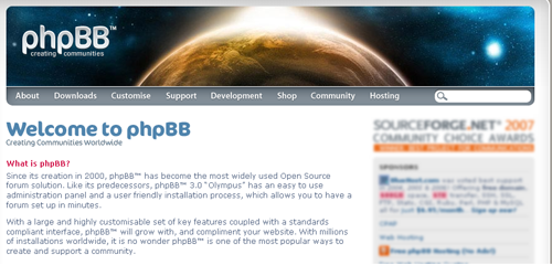 phpBB welcome page